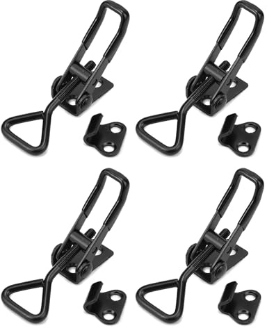 QWORK® 4 pièces. Loquet a Bascule en Acier au Carbon, Fermeture à Levier Capacité de Rétention 100kg pour Boîtes, Coffre, Armoire (95mm Noir)