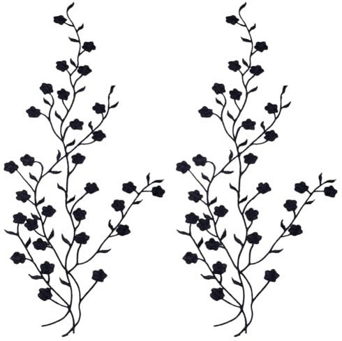 GORGECRAFT 2 pezzo Toppe Ricamate con Fiori Neri Applicazioni In Pizzo Floreale In Tessuto Toppe Ricamate Termoadesive Applicazioni In Cotone Decorazioni per Abbigliamento Cucito Lavorazione Abito Da