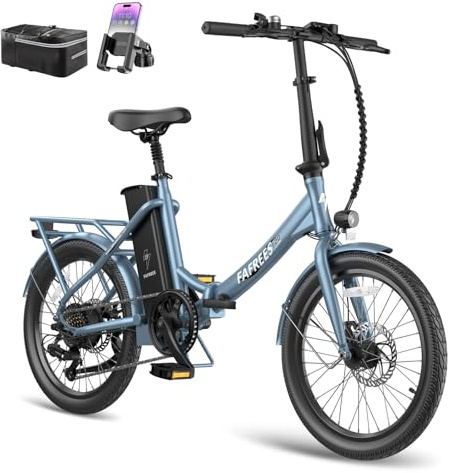 Fafrees E-cykel, hopfällbar cykel, 20 tums elcykel, 250 W, Pedelec 36 V 18,2 Ah batteri, 25 km/h e-cykel för män/kvinnor, vikbar cykel, stadscykel, räckvidd upp till 125–160 km, F20 last (blå)