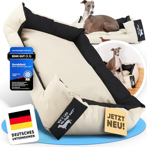 Who LED the dogs out?® Hundebett robust für große & kleine Hunde Welpen Senior [Hundebett waschbar] – Hundesofa Hundekorb Kissen hell dunkel - mittlere Hunde gepolstert - jetzt Farbe wählen