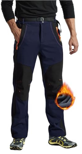 Rdruko Pantalon de ski pour homme - Imperméable - En softshell - Coupe-vent - Pantalon de randonnée - Doublure thermique - Avec poches