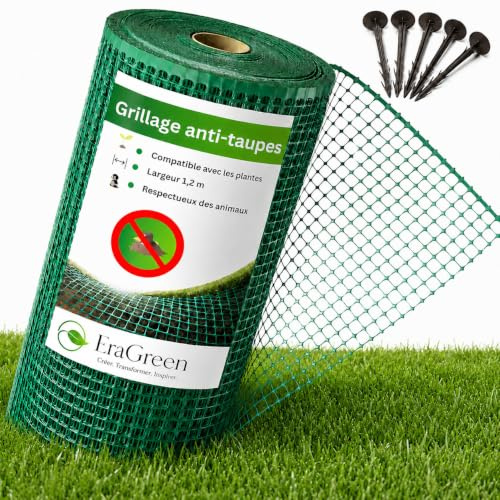 EraGreen® födelsemärkesgaller 100 m x 1,2 m bredd inklusive 100 markankare GRATIS – födelseskydd för gräsmattor och gräsmattor – skydd mot gräsmatta – skydd mot mullvadsskydd – födelsekastskrämma för