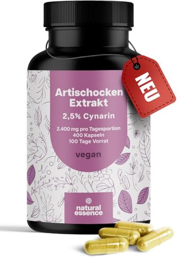 Artischockenextrakt Hochdosiert - 400 Kapseln - 2.400 mg pro Tagesdosis davon 60mg Cynarin - - Artischocken Extrakt hochdosiert, Artischocke - Vegan und produziert in Deutschland