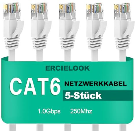 Ercielook Câble Ethernet 2m 5 Pièces - Cat6 Rj45 Plat Lan 1000 Mbit/s Câble Internet pour Routeur Switch PC Portable Smart TV