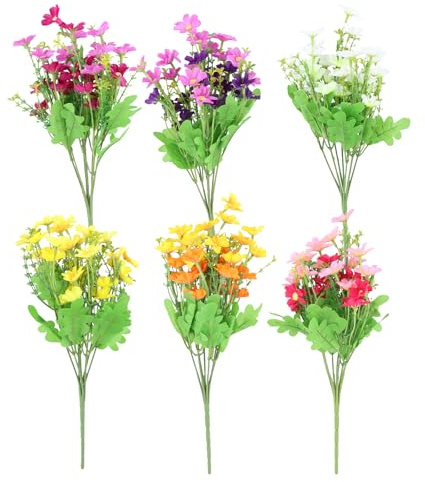6 mazzi di fiori artificiali in finta seta,Fiori Margherita Artificiali, fiori finti artificiali in seta, fiori in plastica per vasi interni o esterni da appendere fioriera per casa e giardino
