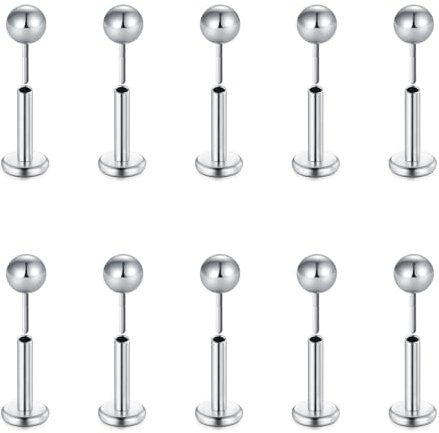 Briana Williams 10 pezzi in acciaio inox Orecchini a perno per piercing al labbro, trago, elice, cartilagine, Acciaio inossidabile