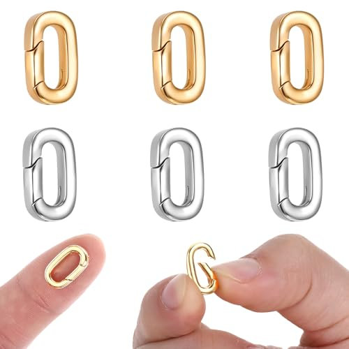JJUNW 6 Stück Ovaler Karabinerverschluss, Mini Schmuckverschluss Vergoldet Federringverschluss Halsketten-Verschluss für DIY Schmuckherstellung Halsketten Armbändern (Gold+Silber)