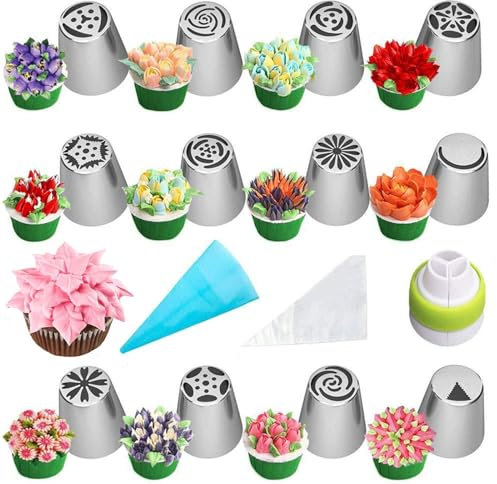 Kit di tubazioni per glassa per cupcake | Set di tubature per glassa da 27 pc con punte per sacchetti per tubazioni da 27 pezzi - con sacchetto di pasticceria riutilizzabili torte per decorare la tort