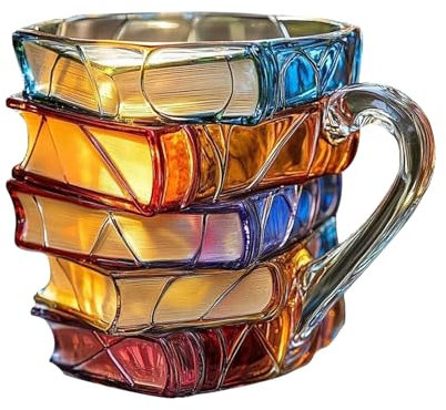 Generisk painted bokmugg, målat böcker kaffekopp, böcker stack kaffemugg 3D staplade böcker nyhet kaffemugg för kalla och drycker, kollektion present för litterature älskare älskare