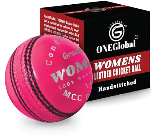 ONEGlobal Palla da cricket da donna in pelle, 100% cucita a mano, 142 g, struttura impermeabile, 4 pezzi di qualità da abbinare (1 rosa)