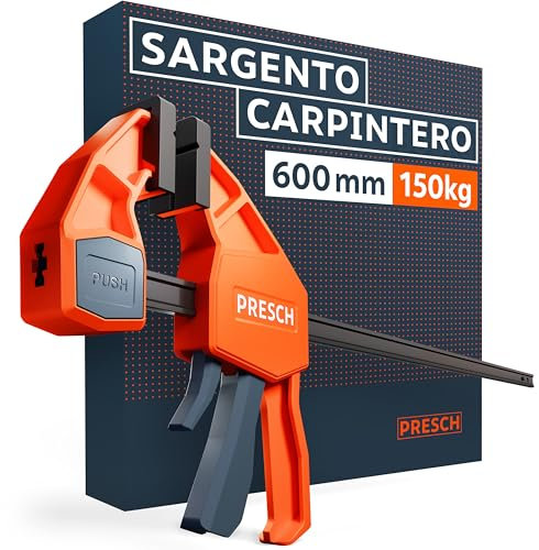Presch Sargento Carpintero 600mm - Abrazadera de barra con 150 kg de fuerza de sujeción - Robusto gracias al acero al carbono y al cuerpo reforzado con fibra de vidrio - Con función de expansión
