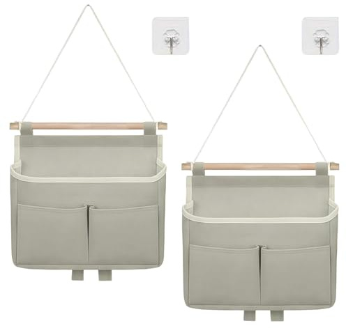LUMOOM 2 unidades de almacenamiento colgante de alta capacidad, organizador de pared de tela de lino, práctico organizador para puerta con ganchos, ideal como organizador colgante para baño (gris)