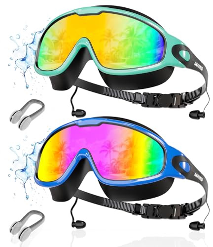 Aegend New Adult Wide View Swim Goggles, Anti-Fog/UV No Leak Swimming Goggles with Ear Plugs for Men & Women