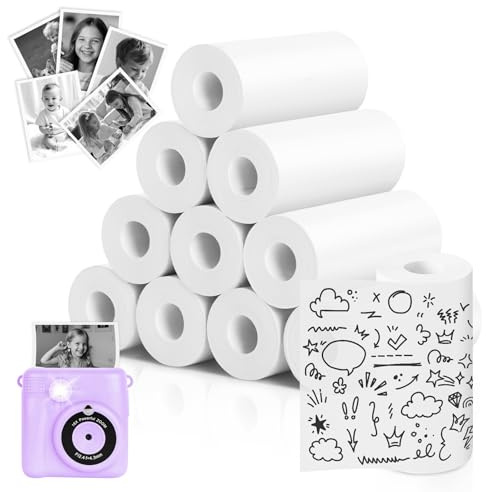 elzle 10 Rotoli Carta Termica 57x25 mm,per Fotocamera Bambini,Bianca | Carta Stampa Termica Senza Inchiostro, Compatibile con Macchina Fotografica Istantanea , Bianca per Foto, Appunti