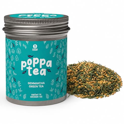 PoppaTea Löst Grönt Te - Japanskt - Grönt te i lösvikt - Gröna Teblad (Tin (50g), Genmaicha)