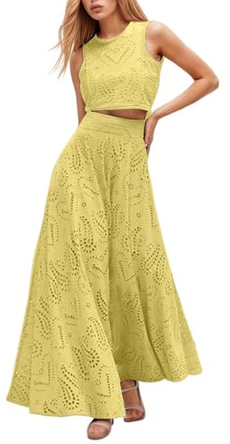 Duohropke Ensemble 2 pièces sexy en dentelle au crochet et jupe maxi taille haute pour femme