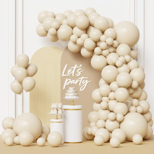 Arco para Globos Beige, 105pcs Guirnalda Globos Blancos Arena Kit con 18 12 10 5 Pulgadas Globo Latex para Decoracion Cumpleaños Boda Baby Shower Gender Reveal Bautizo Fiesta Graduación Happy Birthday
