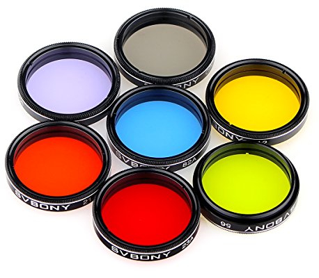 Svbony Filter Set 1.25 Zoll 7 Stück Okular Filter Set Mondfilter CPL-Filter Fünf Farbfilter für Bunten Planet und Mondbeobachtung (7PCS)