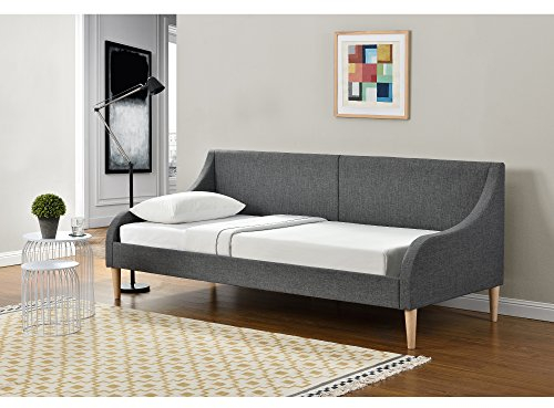 [en.casa] Tagesbett 90 x 200 cm Schlafsofa Bett Bettgestell Bettsofa Kojenbett Textil Dunkelgrau