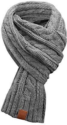 Rough Knit Scarf - Strickschal, Langschal, gestrickt mit Echt-Leder Veredelung, Schal mit Cableknit Muster (Manufaktur13/M13) (3 Ashgray)