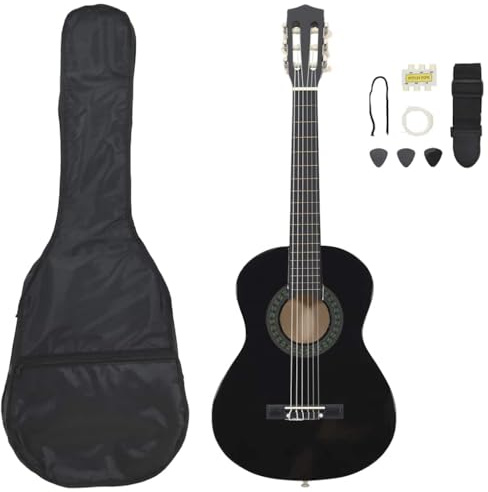 vidaXL Set de Guitarra Clásica para Niños y Principiantes 8 Piezas Juego Instrumento Musicales de Aprendizaje Jóvenes Aficionados Profesionales Negro
