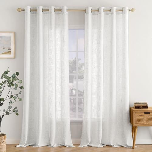 EMEMA Tende Lino Trasparente con Occhielli Tenda a Traslucido Tende Moderne a Vela per Porte Balcone Adatte per Soggiorno Camera da Letto 2 Pannelli 140x280 cm Bianco