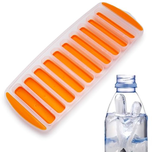 Molde de silicona para 10 cubitos de hielo con bastoncillos – Flexible, lavable, seguro – Apto para botellas, cócteles, caramelos, gelatinas, chocolate (naranja)