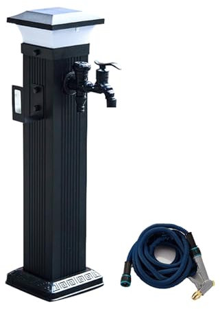 Wassersäule Garten mit Solarlicht, Freistehende Wassersäule aus Aluminiumlegierung mit Wasserhahn und Sprühpistole(61cm/24in)