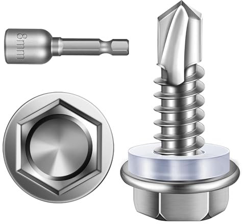 25 viti autofilettanti, viti per trapano esagonali, viti autofilettanti, in acciaio inox, 5,5 x 19 mm, viti per lamiera trapezoidale con rondella di tenuta e chiave esagonale