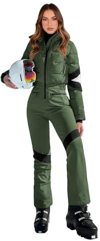 Yousify Womens Onesie Ski Suit Winter Outdoor Sports Warm Waterproof Snowsuit Color Block Jumpsuits Snow Jackets