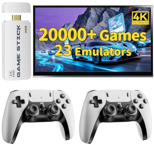 Lululans Upgraded Retro Gaming Console Stick Pro, Video Games Console with 4K HDMI, Built-in 23 Classic Game Emulators, 20000+ Games - Video Game with Upgrade Dual 2.4G Wireless Controllers