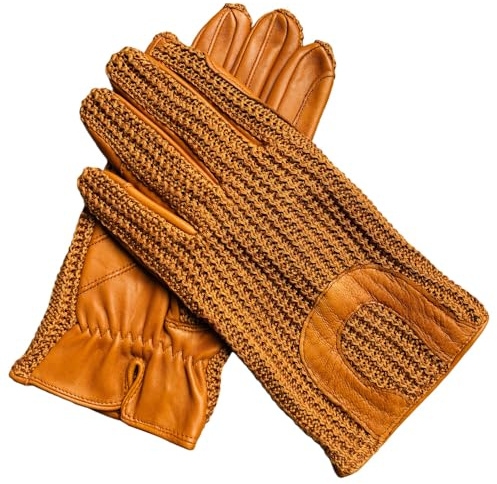 Harssidanzar Guantes ecuestres de Crochet y Cuero para Hombres, Guantes de equitación para Hombres Bronceado L, DM302