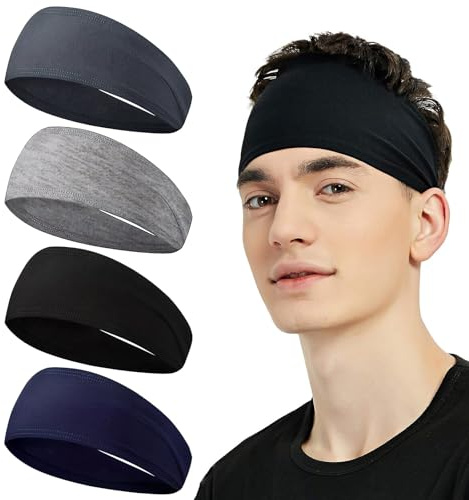 ZUWIJEQ 4 Pezzi Sportiva fascia capelli uomo, Fascia Elastica Sportiva per Uomini e Donne, Fascia Sudore Fronte, Sport Fasce Capelli per Corsa Ciclismo Basket Yoga Fitness, per Uomo e Donna
