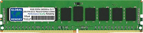 GLOBAL MEMORY 8GB DDR4 2400MHz PC4-19200 288-PIN ECC REGISTRADO DIMM (RDIMM) Memoria RAM para SERVIDORES/Estaciones DE Trabajo/Placas Base (1 Rank CHIPKILL)
