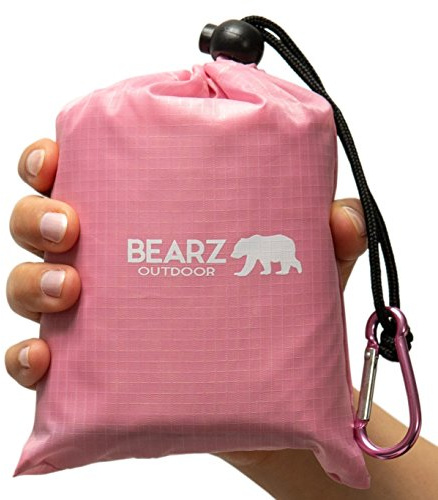 BEARZ Outdoor kompakt picknickfilt – strandfilt, vattentät filt för utflykter, lätt camping regnflygplan, musikfestivalutrustning, matta för vandring, sport och strand, Resefilt (Rosa)