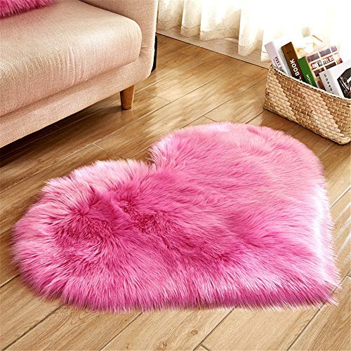 Hiser Herzförmig Teppich Wohnzimmerteppich Langflor Weich Flauschig Teppiche Anti-Rutsch-Shaggy-Bereich Esszimmer Home Innenbereich Schlafzimmer Bodenmatte (Rosa,70x90cm)
