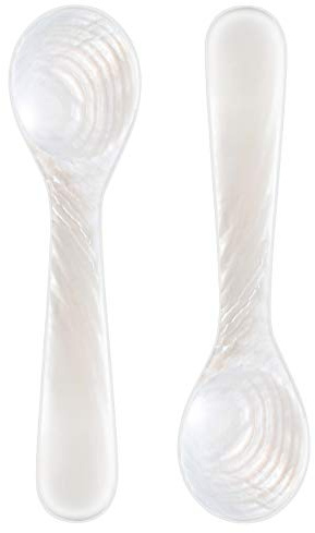 Patelai 2 Pieces Set of Caviar Spoons Mother of Pearl Spoons with Handcraft Round Handle for Caviar, Egg, Ice Cream, Coffee, Kitchen, Restaurant for Serving Caviars (9cm/3.54 Inch)