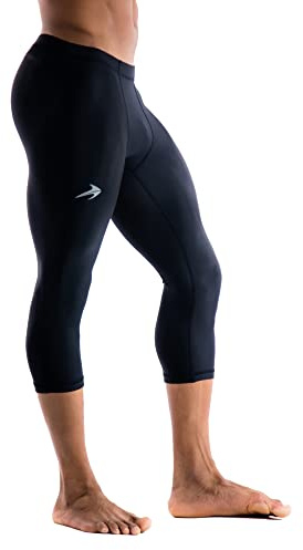 CompressionZ Men's Compression Pants for Workout, Sports|Base Layer Running Tights Leggings (Capri 3/4, Black, X-Large)