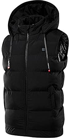 Gilet à Capuche Chauffant, Veste Chauffante Électrique USB Vêtement de Chauffage avec 9 Zones de Chauffé 3 Températures Réglables Doudoune Chaud Lavable pour Hiver Moto Chasse, Ski, Pêche