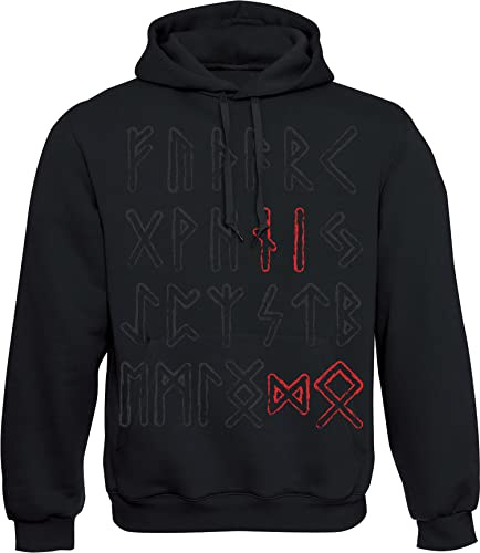 Baddery Felpa con cappuccio vichingo, da uomo, motivo nordico (Mjölnir/Valknut Skull/Odin Runen/Rabe) – Felpa con cappuccio Vikings, Rune di Odino, XL