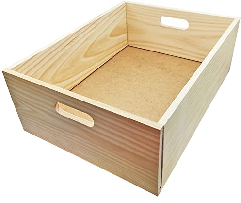 Acan Caja de Almacenamiento con Asas, Madera, Caja Rectangular Decorativa, almacenaje Documentos, Juguetes, Herramientas, Comida, Ropa, 14 x 40 x 30 cm