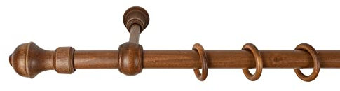 SN Deco - Stilgarnitur Gardinenstange Vorhangstange Ares, Holz, 28 mm, 1-Lauf, Komplettset mit Ringen, 120 cm (Walnuss)