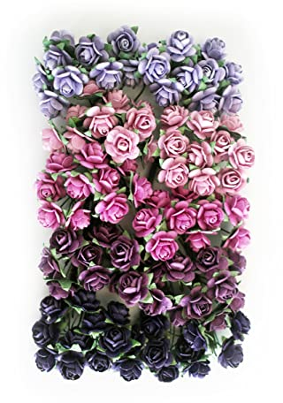 KADADSA 100 Stück kleine künstliche Rosen gemischte Violoet fünf Farben Maulbeerpapier Blumen 15–18 mm Scrapbooking Puppenhaus Zubehör Karte