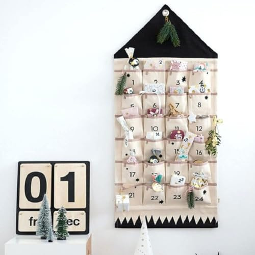 Fabric Advent Calendar,Fillable Advent Calendar,Christmas Advent Calendar with 24 Pockets Fabric Empty Advent Calendar to Fill Yourself For Christmas Ornaments