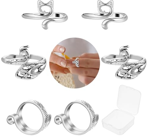 Dimeho 6 Stück verstellbare Strickringe niedlicher Häkelgarn-Führungshalter weit offen geflochtene Spannringe Weben Fingerhaken Schlaufen Häkeln Fingerhut für Stricken Basteln Basteln Pullover Schal