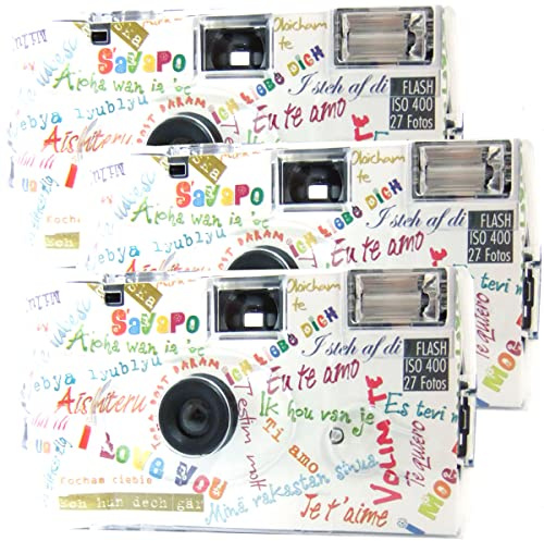 PHOTO PORST Edition I Mog Di - Cámaras desechables (3 unidades, 1 A, con flash, pilas y película, 3 unidades, 27 tomas cada una)