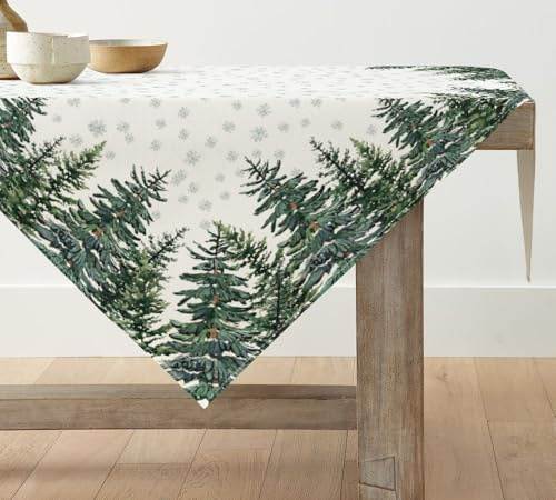 Artoid Mode Tovaglia di Natale con motivi di pini e fiocchi di neve, biancheria da tavola stagionale, per inverno, cucina, tavolo, decorazione interna, vacanze, decorazione per feste, 100 x 100 cm