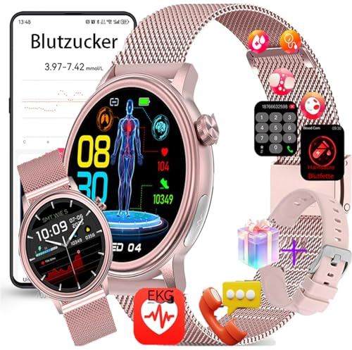 Fohatu 𝐛𝐥𝐮𝐭𝐳𝐮𝐜𝐤𝐞𝐫 Smartwatch 𝐛𝐥𝐮𝐭𝐳𝐮𝐜𝐤𝐞𝐫𝐦𝐞𝐬𝐬𝐮𝐧𝐠 EKG 𝐃𝐢𝐚𝐛𝐞𝐭𝐞𝐬 Smartwatch Mit Bluetooth-Anrufe,Fitness Tracker Mit Blutfette Harnsäure Blutdruck