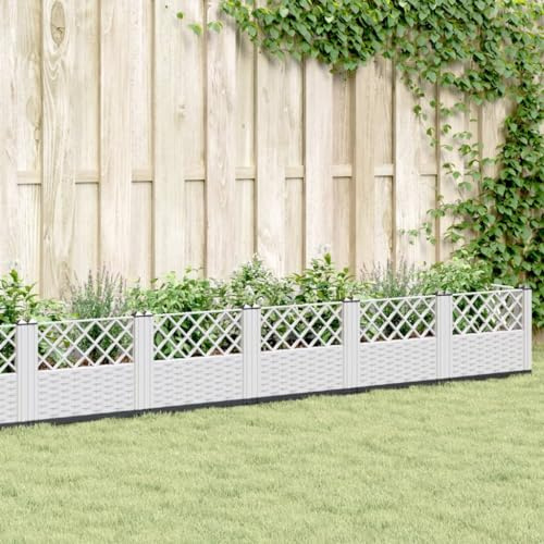 LAPOOH Växtlåda med markspett vit 363,5 x 43,5 x 43,5 cm PP, planteringskruka med växtgaller, blomlåda med rankgaller, spaljé, växtlåda, planteringskärl – 368030