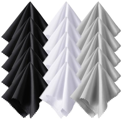 AFCJLTO Brillenputztuch, 15 Stück Brillenputztücher Mikrofaser Antibeschlagtuch 15 x 18cm,für Brillen Sonnenbrillen Bildschirme Kamera Tabletten Objektiv (schwarz, weiß, grau)